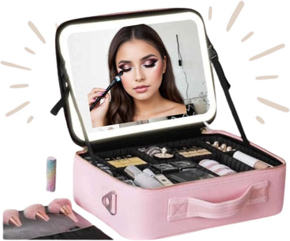 Estuche de cosméticos con espejos led  recargable