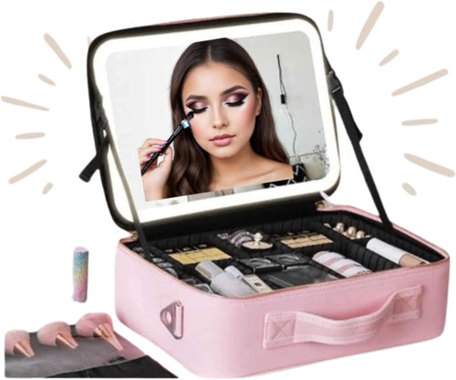 Estuche de cosméticos con espejos led  recargable